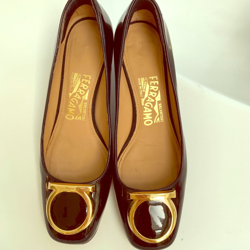 Salvatore Ferragamo black patent leather heels